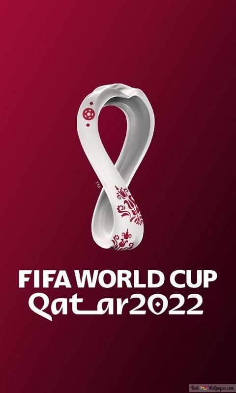 the official logo for the soccer world cup in qatar, on a red and white background