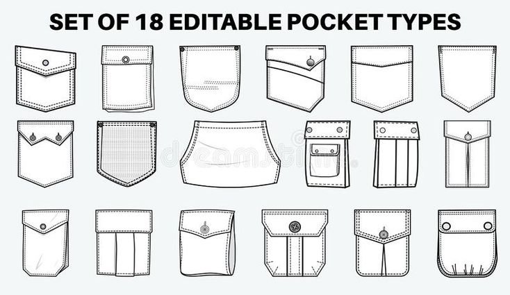 Types Of Pockets Sketches, Jean Pocket Designs, Garment Construction, Flat Drawings, Creative Clothes, Flat Sketches, Clothing Design Sketches, Trouser Pocket, Pockets Fashion