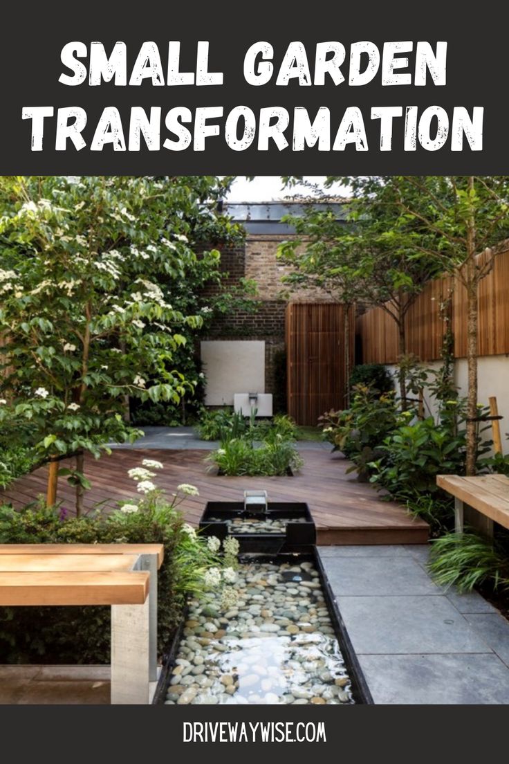 small garden transformed into a water feature in the back yard with text overlay that reads, small garden transformed into a water feature in the back yard