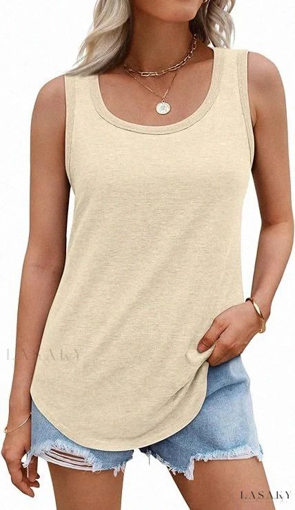 Lasaky - Stylish Sleeveless Tank Top with Round Neck and Loose Fit for Casual Wear, Ribbed Design Basic Crewneck, Sleeveless Tops Summer, Solid Tank Tops, Shorts Sweatpants, Clothes Outfits, Flowy Tank Tops, Womens Casual, Flowy Tank, White Shirts