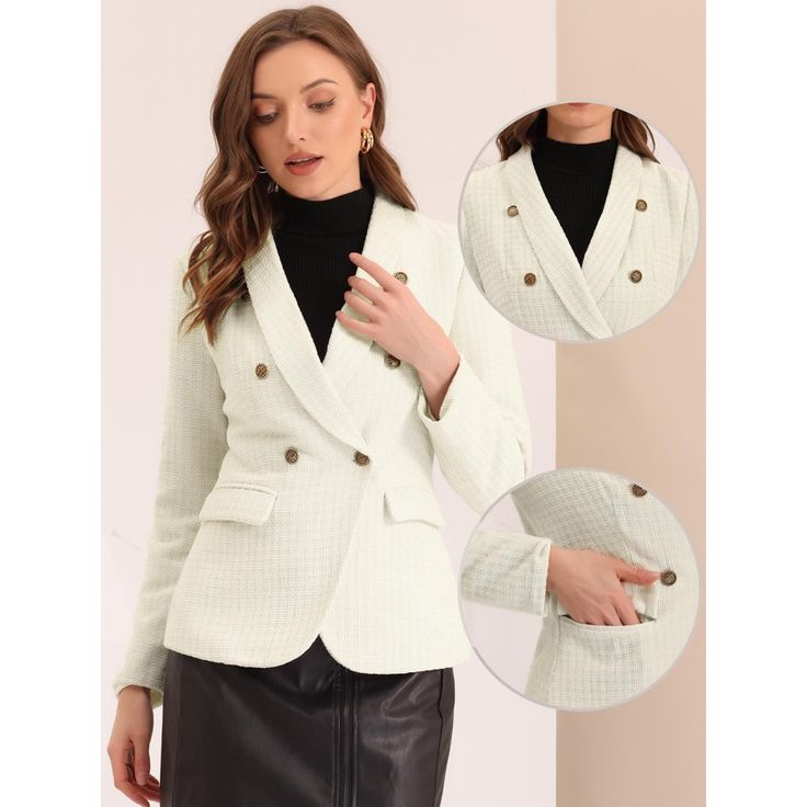 Tweed designed makes blazer more fashion and elegant. Suit for daily wear, office business wear in spring, fall and winter, it's cute and elegant. Wear this outerwear with basic t-shirt, camisole, tank top or shorts, jeans, high-waisted pants for an ultra classic chic look. Pretty up your look with this tweed blazer. White Tweed Business Jacket For Fall, Tailored Tweed Blazer For Office, Business Casual Tweed Blazer With Suit Collar, Elegant Houndstooth Tweed Jacket For Office, Elegant Double-breasted Houndstooth Tweed Jacket, Business Casual Tweed Blazer With Lapel Collar, Elegant Houndstooth Blazer For Workwear, Elegant Houndstooth Blazer For Winter, Tweed Blazer With Lapel Collar For Office