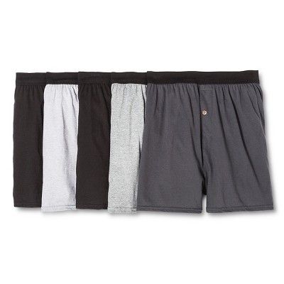 three pairs of men's boxer shorts in black, grey and white with contrasting colors