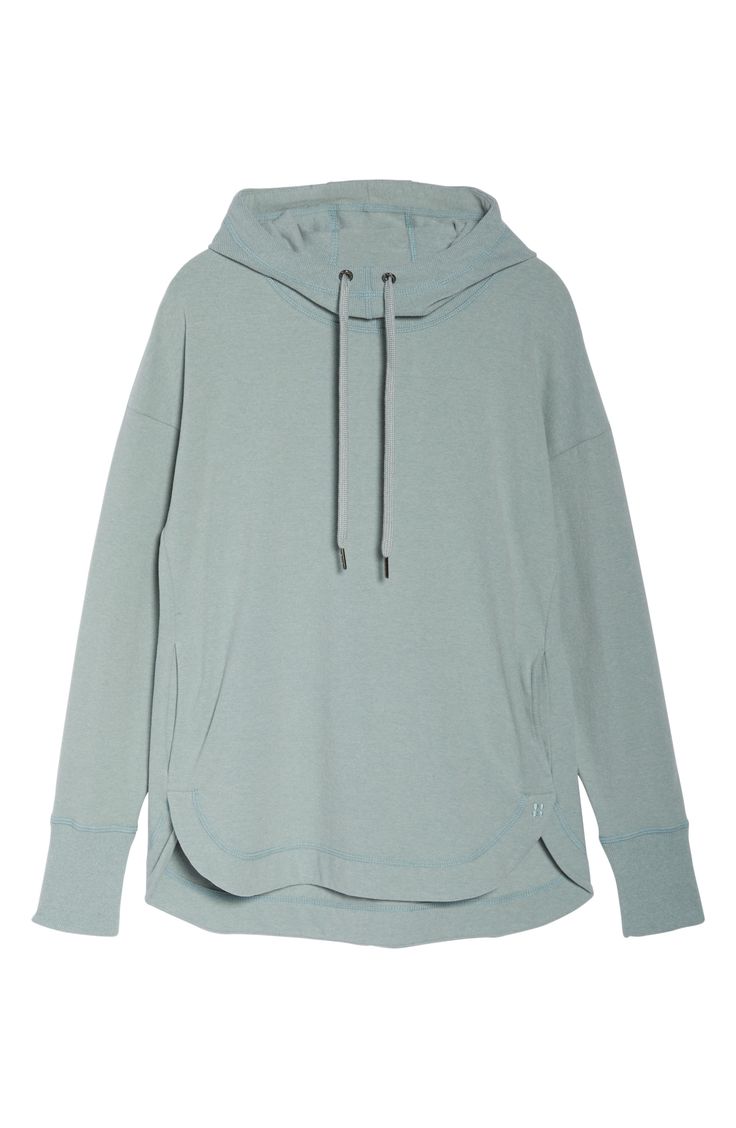 A curved hem and loose-fitting profile gives this luxe fleece hoodie a look perfect for your post-workout lounging hours. 27" front length; 29" back length (size Medium) Drawstring hood Long sleeves with thumbhole cuffs Side-seam pockets 45% cotton, 45% acrylic, 10% elastane Machine wash, dry flat Made in Italy Women's Clothing Athleisure Funnel Neck Hoodie For Loungewear, Sporty Hoodie With Relaxed Fit And Funnel Neck, Sporty Relaxed Fit Hoodie With Funnel Neck, Loungewear Tops With Adjustable Hood And Relaxed Fit, Athleisure Hoodie With Relaxed Fit And Funnel Neck, Sporty Hoodie With Funnel Neck For Loungewear, Sporty Funnel Neck Hoodie For Loungewear, Fleece Hoodie With Funnel Neck For Loungewear, Athleisure Hoodie For Layering With Ribbed Cuffs