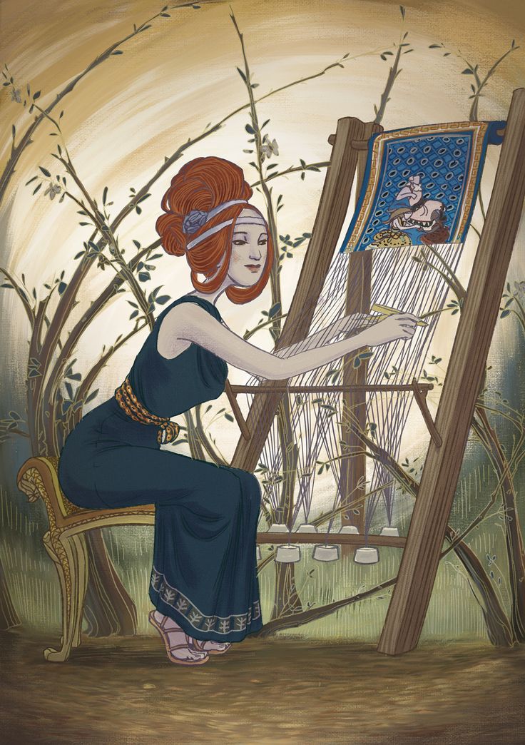 a painting of a woman sitting on a chair playing an instrument