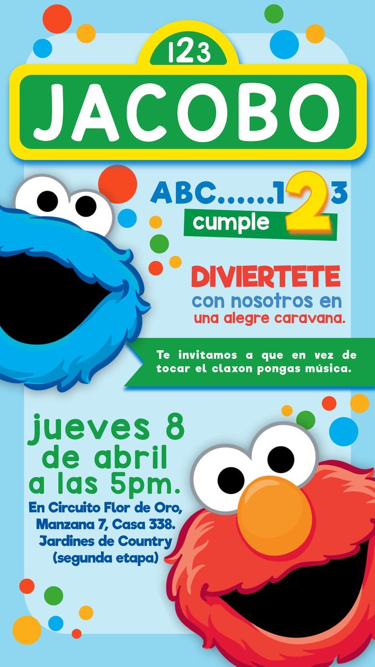 INVITATION SESAMO STREET Sesame Street Party, Elmo Birthday, Sesame Street, 2nd Birthday, Abc, Birthday