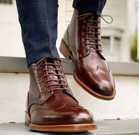 Wing Tip Shoes Men, Mens Leather Ankle Boots, Quality Leather Boots, Dress Boot, Mens Dress Boots, Custom Design Shoes, High Ankle Boots, Brown Leather Ankle Boots, Handmade Leather Shoes