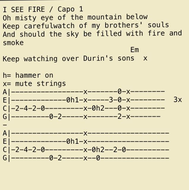 the guitar tab is shown with notes and chords