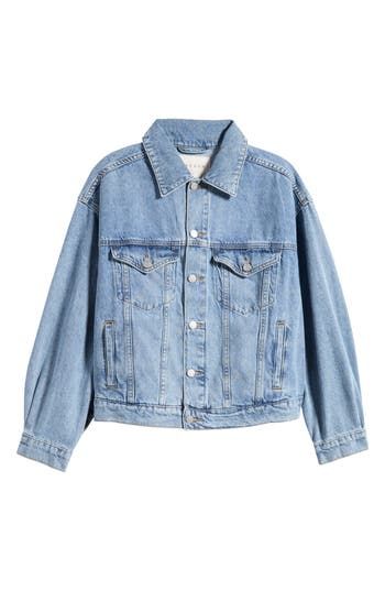 Just the thing to make any casual look a winner, this lightly faded denim jacket features all the classic details. 23" length (size Medium) Front button closure Spread collar Chest button-flap pockets; front welt pockets 100% cotton Machine wash, line dry Imported Trendy Medium Wash Button-up Denim Jacket, Faded Denim Jacket, Medium Wash Denim Button-up Outerwear, Blue Button-up Denim Jacket With Patch Pockets, Urban Style Medium Wash Button-up Denim Jacket, Medium Wash Button-up Denim Jacket With Pockets, Thing To Make, Denim Trucker Jacket, Faded Denim