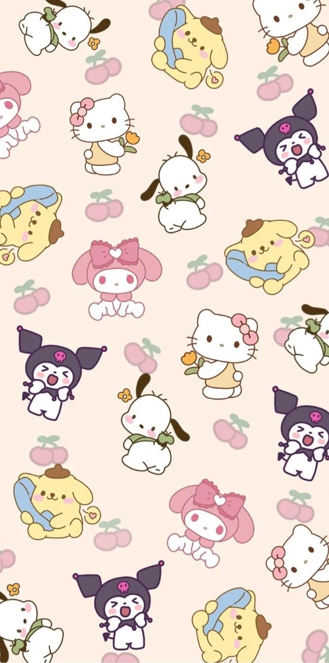 many different cartoon animals on a pink background