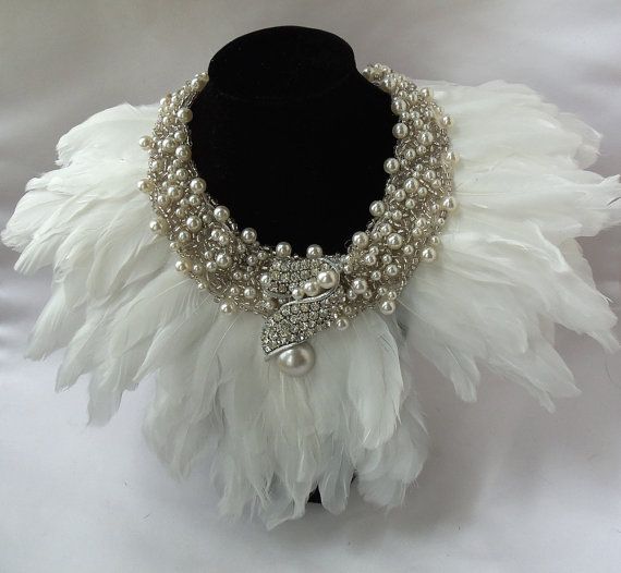 Couture. Couture Necklace, White Beaded Necklaces, Design Box, Feather Jewelry, Beaded Collar, Neck Piece, Bridal Pearls, Bridal Necklace, White Beads