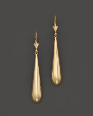 A traditional pair of teardrop earrings in 14K yellow gold, polished to a high shine. Luxury Drop Earrings For Formal Occasions, Classic Pear-shaped Polished Earrings, Formal Teardrop Pierced Drop Earrings, Formal Teardrop Shaped Pierced Earrings, 14k Gold Teardrop Drop Earrings, 14k Gold Drop Teardrop Earrings, 14k Gold Pierced Teardrop Drop Earrings, Classic Drop Earrings With French Hook, Formal Fine Jewelry Teardrop Earrings