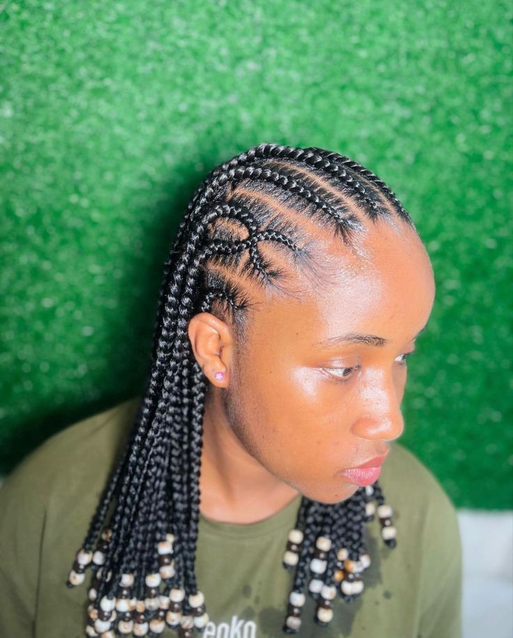 Feed In Cornrows With Beads, Short All Back Cornrows With Beads, All Back With Beads Hairstyles, Short Hair Styles With Beads, Short All Back With Beads, Short Feed In Braids With Beads, Cornrows Braids For Black Women With Beads, Short Hairstyles With Beads, Cornrows Braids For Black Women Short