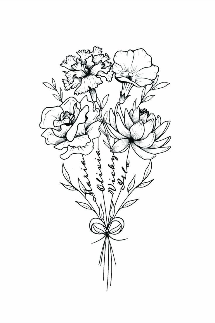 some flowers that are drawn in black and white