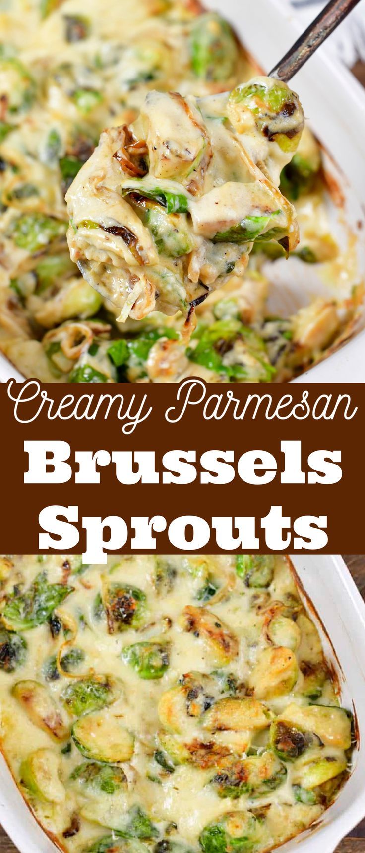 this creamy parmesan brussels sprouts casserole is loaded with broccoli and cheese