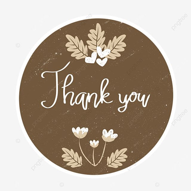 thank you sticker with flowers and leaves on the bottom, round, label, flower png and psd