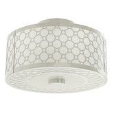 a white ceiling light that is hanging from a ceiling fixture with circles and dots on it