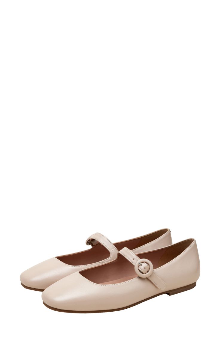 An adjustable mary jane strap lends retro-inspired appeal to a rich leather flat fashioned with a squared-off toe for contemporary appeal. Cushioned footbed Slip-resistant sole Leather upper/synthetic lining/rubber sole Imported Classic Flats With Heel Strap Medium Width, Mary Jane Flats With Heel Strap And Closed Toe, Classic Ballet Flats With Buckle Closure And Almond Toe, Mary Jane Flats With Heel Strap And Almond Toe, Mary Jane Ballet Flats With Low Heel, Mary Jane Flats With Heel Strap, Mary Jane Flats With Buckle Closure For Fall, Fall Mary Jane Flats With Buckle Closure, Beige Flats With Buckle Closure And Flat Heel