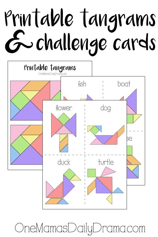 the printable tangrams and challenge cards for children to learn how to make them