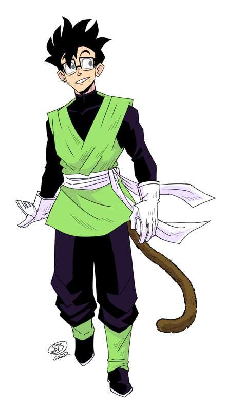 an anime character with black hair and green clothes, holding a snake in his hand