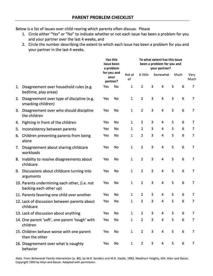 the printable parent problem checklist is shown in black and white, with an image of