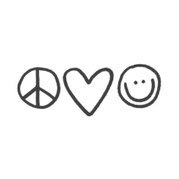 peace, love and smiley face drawn in black ink on a white background with the word