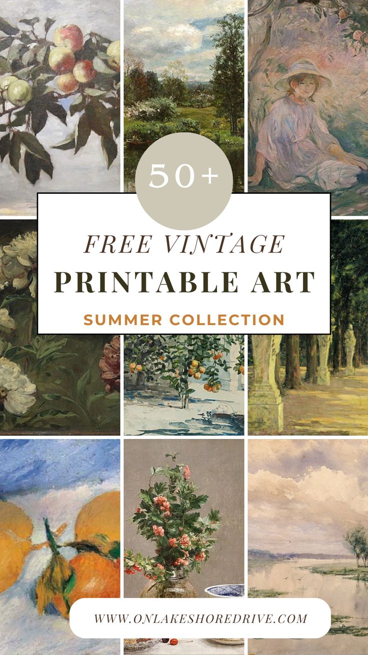 the 50 + free vintage printable art summer collection