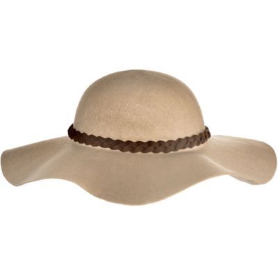 You're music fest ready in this on-trend felt hat! The camel suede-look hat has a fitting cap wide floppy brim and a braided cord hatband. Use it to top off your hippie costume this Halloween. Boho Floppy Felt Hat product details:  22in wide x 4in tall Felt One size fits most teens and adults Trendy Felt Hat For Country Events, Chic Brown Felt Hat For The Beach, Country Style Felt Hat For Beach, One Size, Chic Brown Felt Hat For Beach, Trendy Short Brim Felt Hat For Festivals, Country Style Felt Hat For Beach, Casual Felt Hat For Festivals, Trendy Wide Brim Felt Hat For Festivals, Brimmed Felt Hat For Beach, One Size