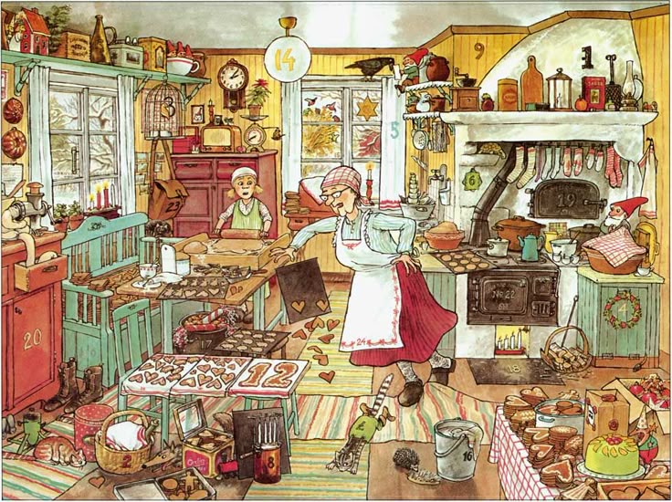 an illustration of a woman cooking in the kitchen