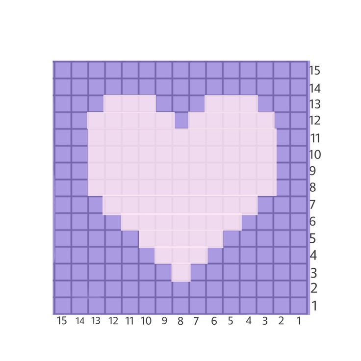 a purple and white heart is shown in the middle of a graph paper with numbers on it