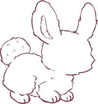 a drawing of a baby bunny laying down with its head on it's back