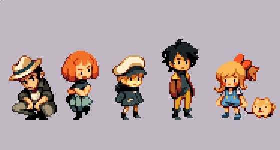 some pixel art style characters standing in front of each other