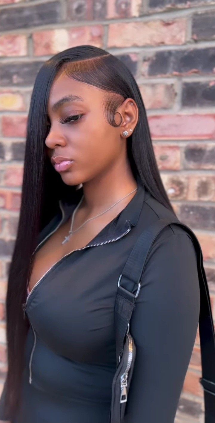 Side Part Long Quick Weave, Side Part With Straight Hair, Sew In Straight Hair Side Part, Side Part Straight Sew In, Side Part Leave Out Quick Weave, Side Part Sew In With Leave Out Straight, Quick Weave Straight Hair, Straight Quickweave, Straight Side Part Sew In