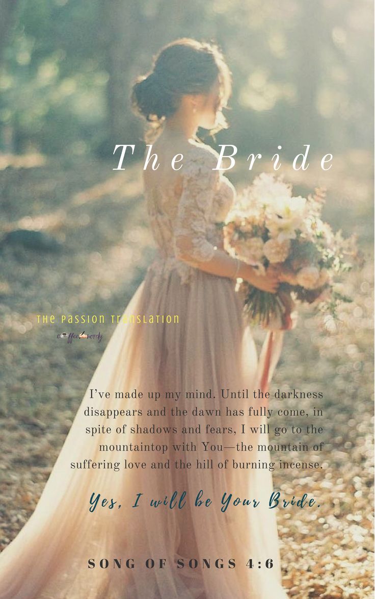 a woman in a wedding dress holding a bouquet with the words, the bride on it