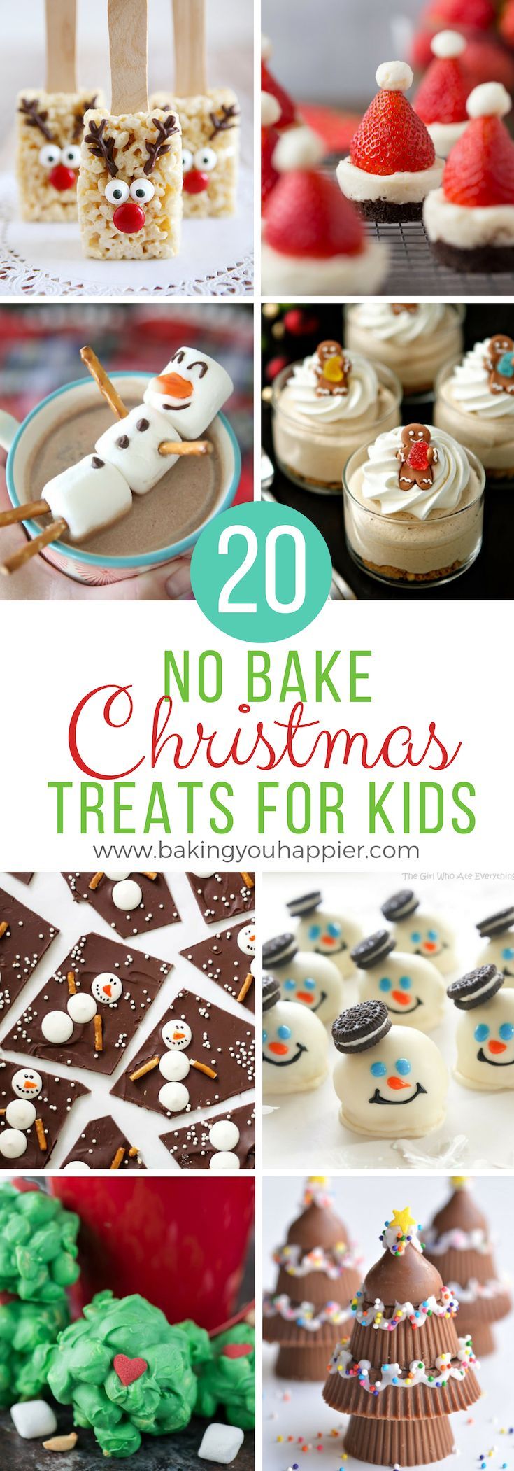 there are many different christmas treats in this collage with the words 20 no bake christmas treats for kids