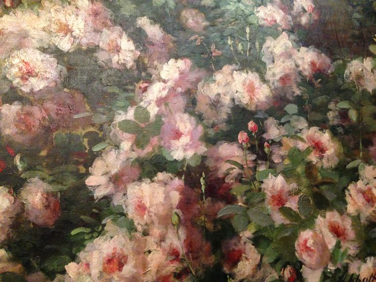 an oil painting of pink and white flowers