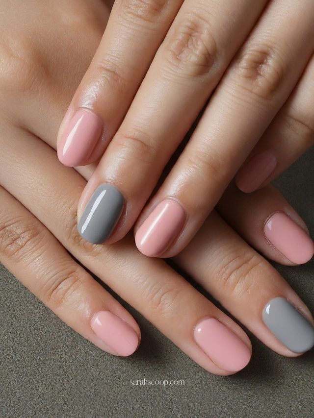 35+ Pink and Grey Nail Designs Fall Pink Nails 2023, Pink And Grey Nails Designs, Grey Pink Nails, Grey And Pink Nails, Pink And Grey Nails, Pink Grey Nails, Gradient Nail Design, Grey Nail, Grey Nails