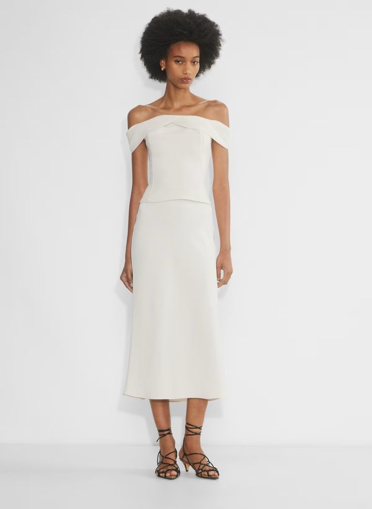 QUEENS TOP | Aritzia Elegant Evening Top With Wide Neckline, Elegant Fitted Off-shoulder Top For Party, Summer Evening Tops With Straight Neckline, Spring Evening Pre-draped Tops, Elegant Off-shoulder Top With Asymmetrical Neckline For Summer, Elegant Spring Crepe Tops, Chic Fitted Off-shoulder Top For Formal Occasions, Fitted Off-shoulder Top With Asymmetrical Neckline For Evening, Elegant Fitted Off-shoulder Top For Spring