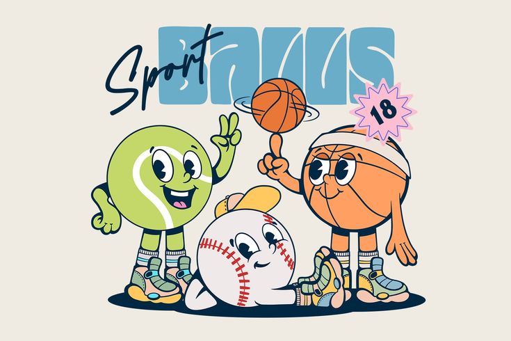 two cartoon characters holding up a basketball ball and another character with the number six on it