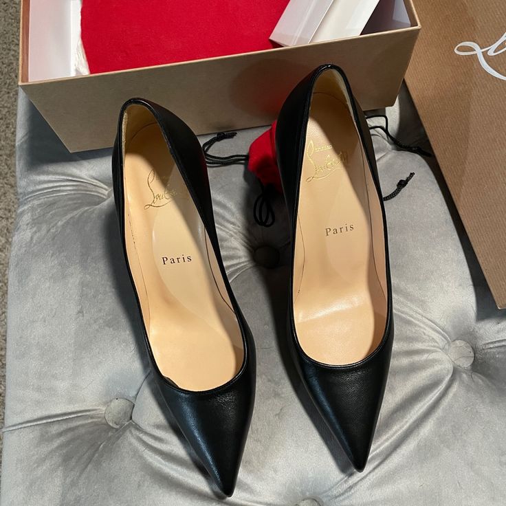 Selling My (Pretty Much Brand New) Christian Louboutin Kate 85mm Nappa Shiny Black Pumps Size 35.5. I Have Only Wore Them A Few Times In My House. I Thought I Could Break Them In Before Wearing Them Out But I Just Can’t. The Pointy Toe Hurts Way Too Much. If You Want Additional Photos, Please Specify How Or What You Want A Pic Of And I Will Post It Here. I Will Not Send Texts To Phone Numbers So Please Do T Ask . Thank You For Looking! Elegant High Heel Court Shoes With Red Sole, Elegant Closed Toe Court Shoes With Red Sole, Elegant Closed Toe Heels With Red Sole, Elegant Court Shoes With Red Sole And Closed Toe, Elegant Heels With Red Sole And Almond Toe, Elegant Red Sole Heels For Office, Elegant Court Shoes With Red Sole, Evening Court Shoes With Branded Insole In Calf Leather, Luxury Pointed Toe Business Heels