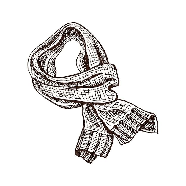 a drawing of a scarf with a knot on the end, in black and white