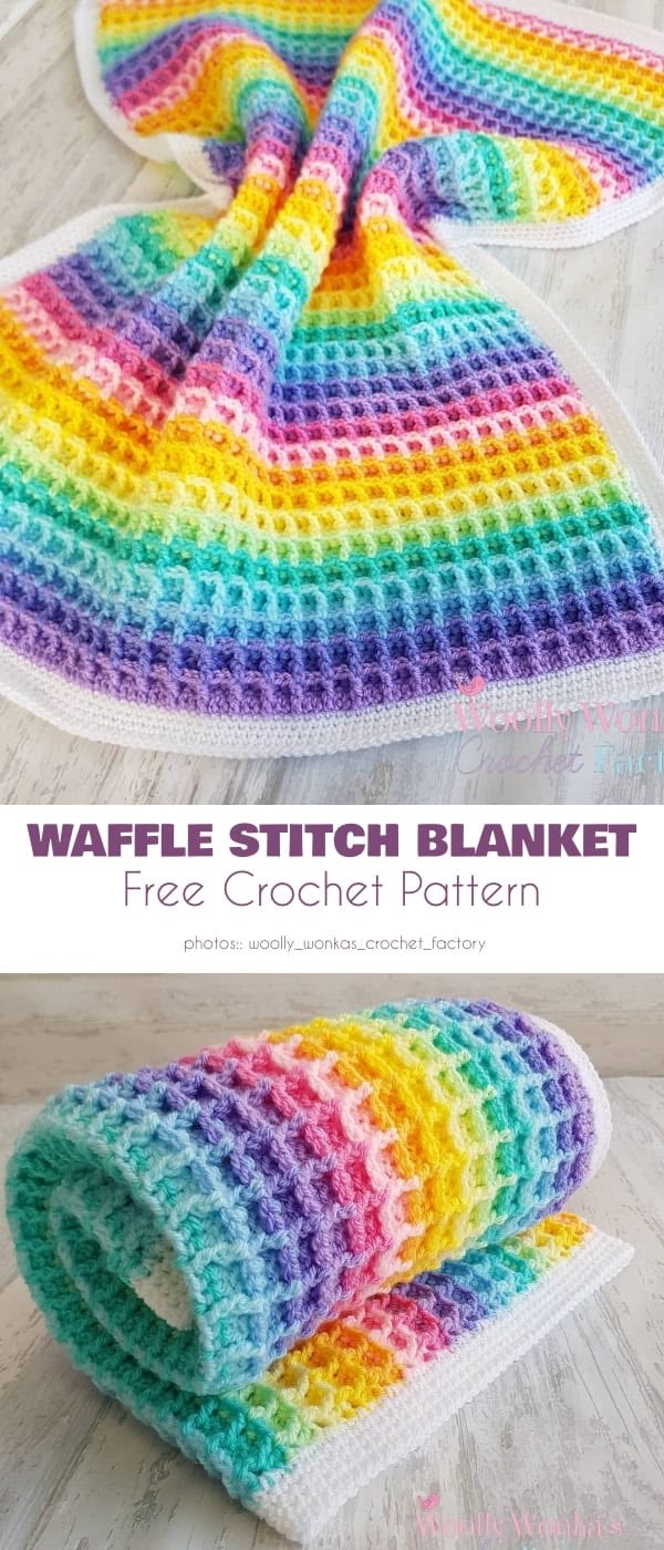 a crocheted blanket with the words waffle stitch blanket on it and an image of