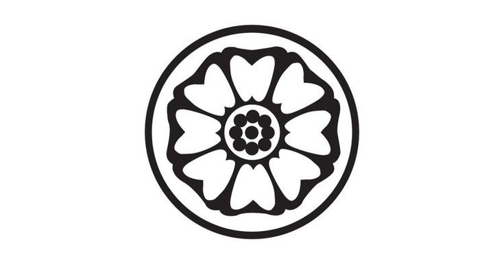 a black and white image of a flower in the center of a circular design on a white background