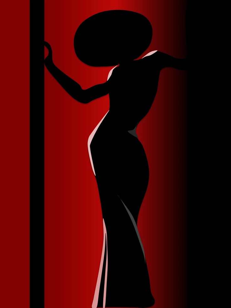 the silhouette of a woman in a long black dress with a hat on her head