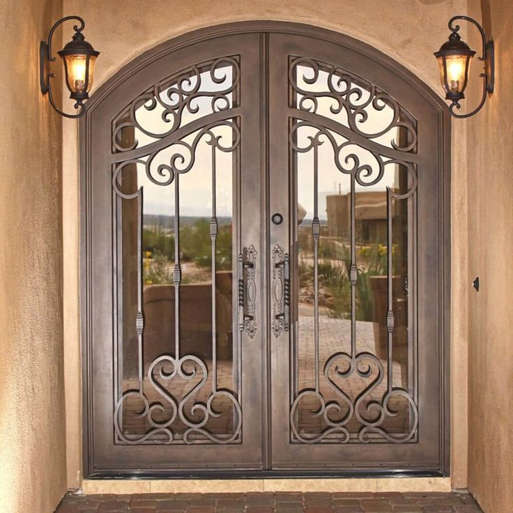 GID fancy wrought iron large size double door with clear glass Double Doors Exterior Entrance, Doors Exterior Entrance, Glass Entry Doors, Exterior Entrance, Wrought Iron Entry Doors, Double Door Entrance, Traditional Front Doors, Double Doors Exterior, Iron Front Door