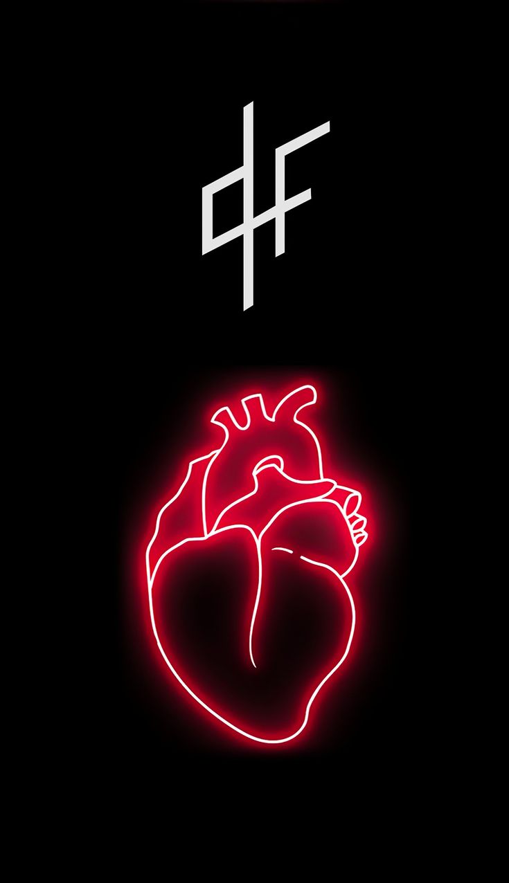 an image of a neon heart with the letter f on it's back side