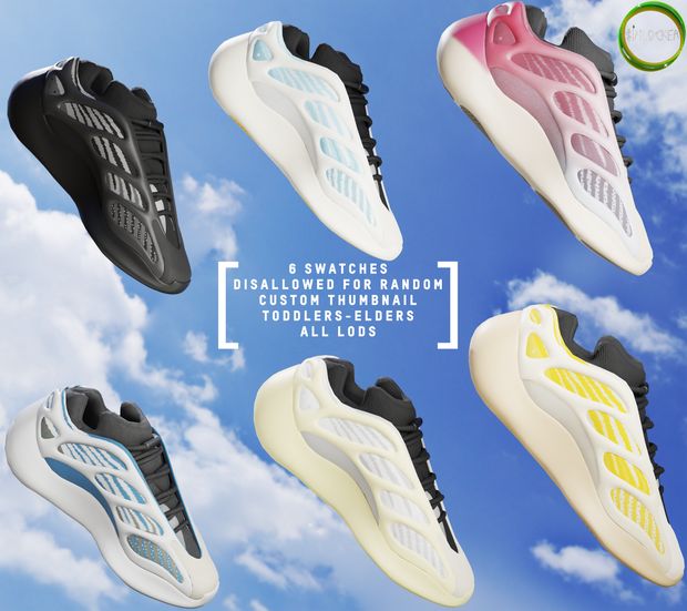 four different styles of sneakers with the sky in the background and text below them that reads,