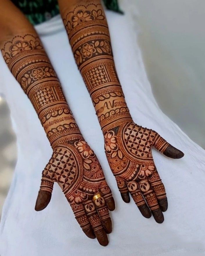 two hands with henna designs on them