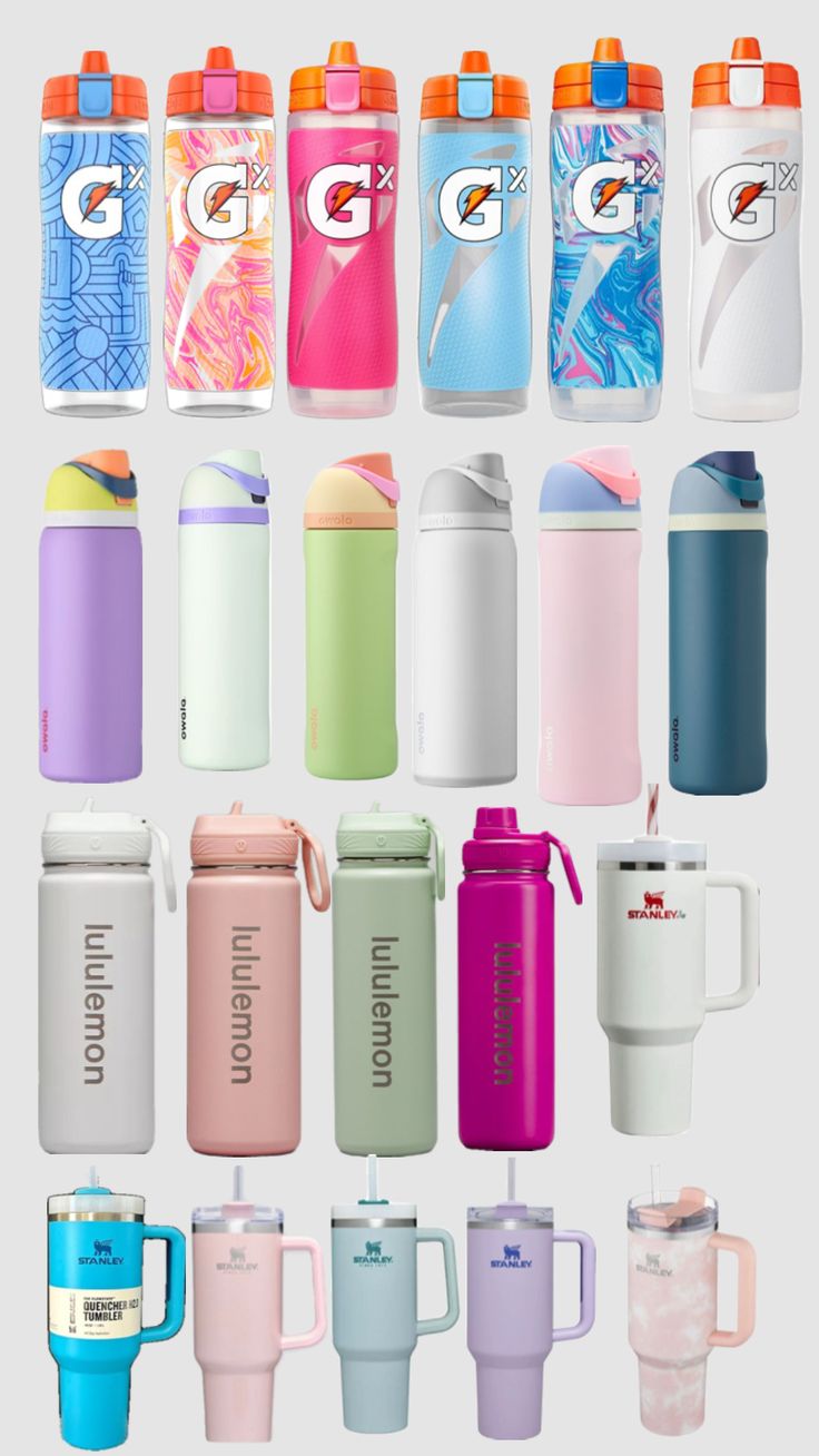 many different colored cups with lids and handles are shown in this image, all lined up together