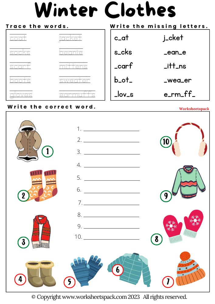 the winter clothes worksheet for kids to learn how to read and understand them