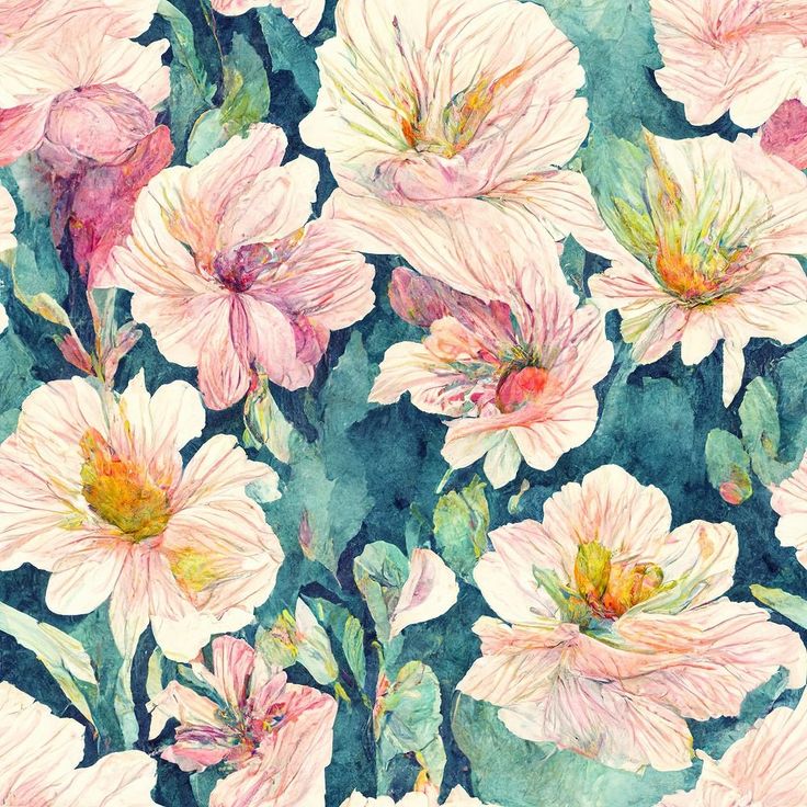 watercolor painting of pink flowers with green leaves